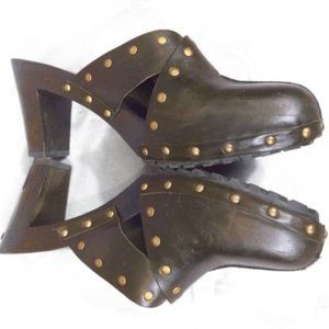 RALPH LAUREN Brown Studded Leather Mule Clogs 9